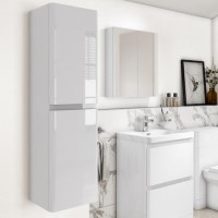 ONLY OPENED - White Wall Hung Tall Bathroom Cabinet 400mm - Pendle
