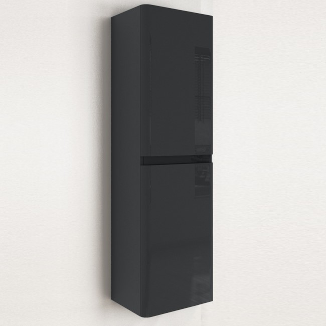 Double Door Dark Grey Wall Hung Tall Bathroom Cabinet 400 x 1400mm - Pendle