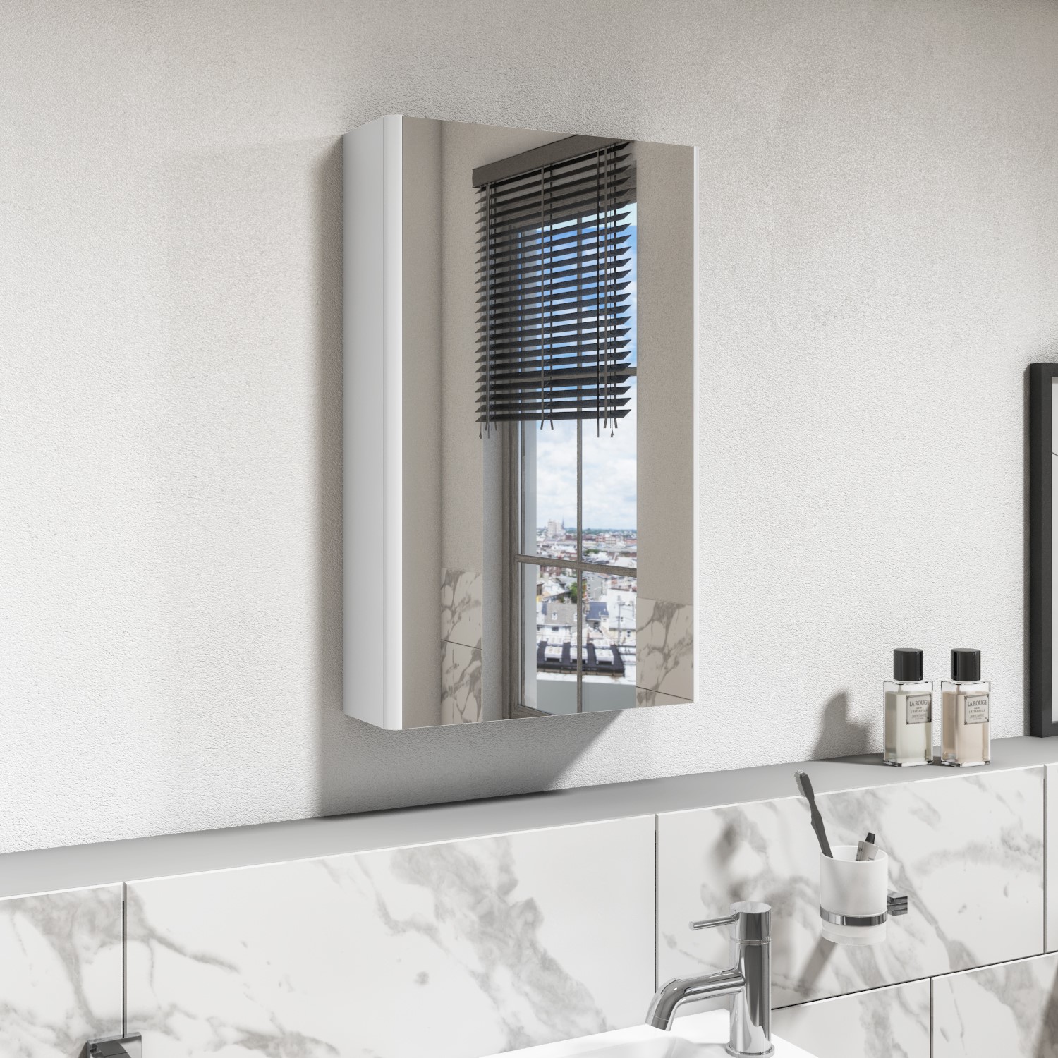 White Mirrored Wall Bathroom Cabinet 400 x 650mm - Pendle
