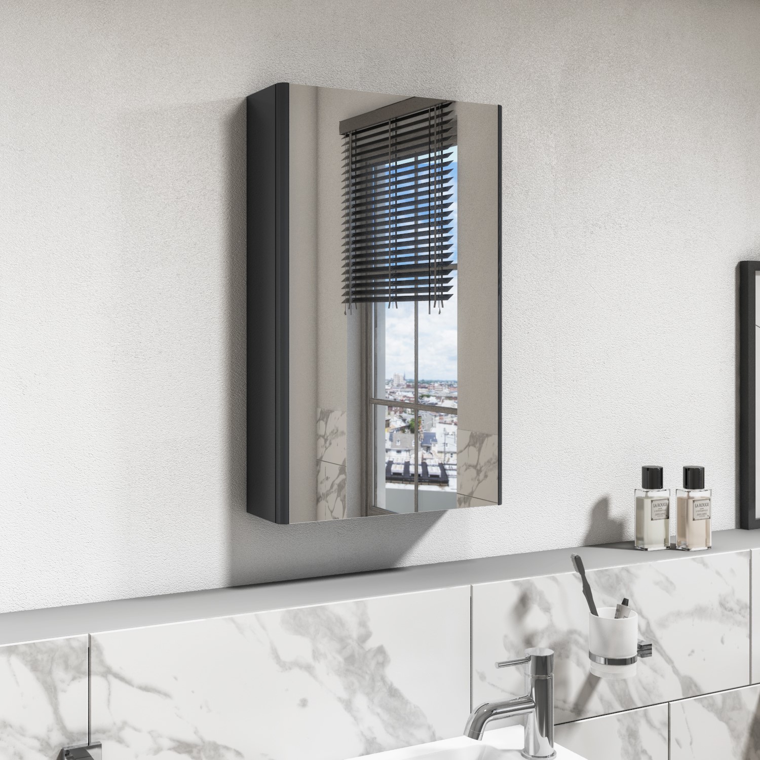 Dark Grey Mirrored Wall Bathroom Cabinet 400 x 650mm - Pendle