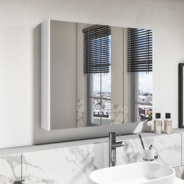 GRADE A2 - White Mirrored Wall Bathroom Cabinet 800 x 650 - Pendle