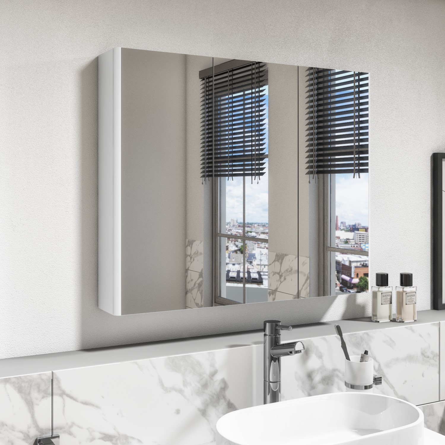 White Mirrored Wall Bathroom Cabinet 800 x 650 - Pendle