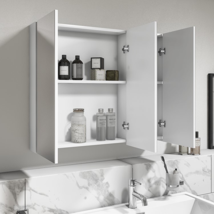 GRADE A2 - White Mirrored Wall Bathroom Cabinet 800 x 650 - Pendle