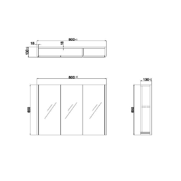 ALMOST PERFECT - 3 Door White Mirrored Bathroom Cabinet 800 x 650mm - Pendle