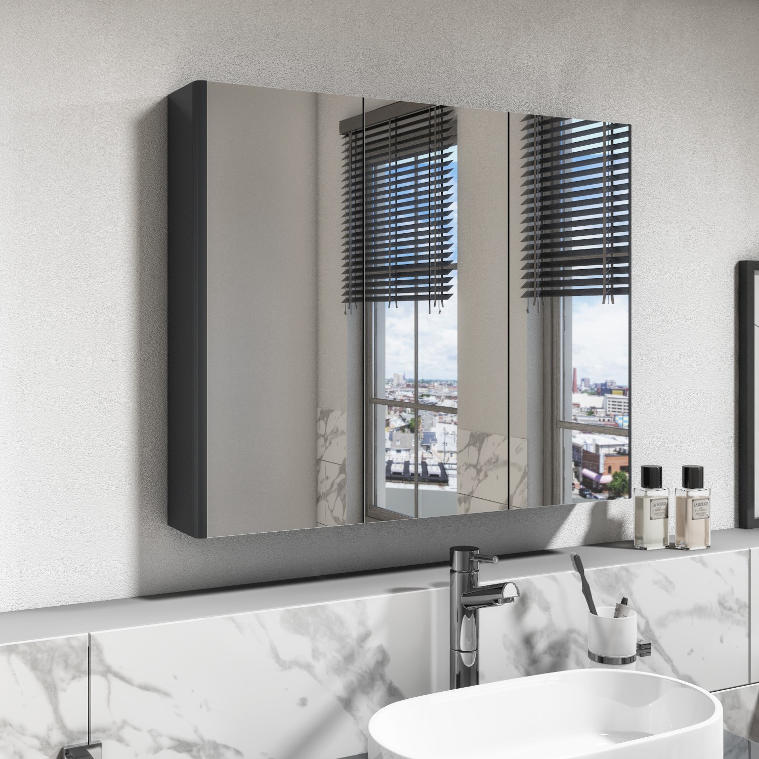 Dark Grey Mirrored Wall Bathroom Cabinet 600 x 650mm - Pendle
