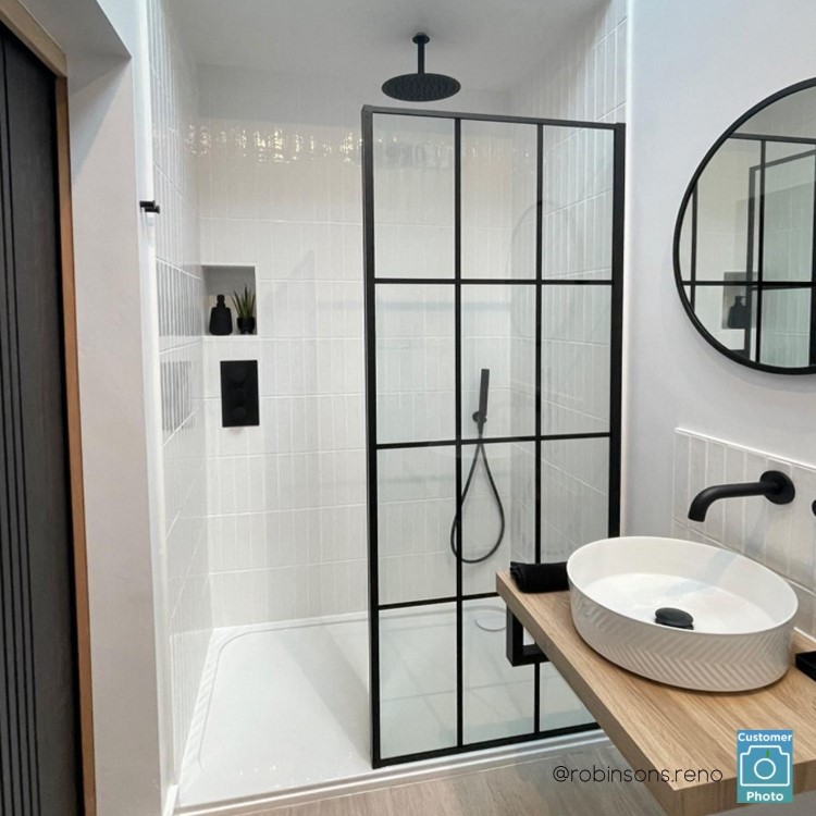 GRADE A1 - 700mm Black Grid Wet Room Screen - Nova