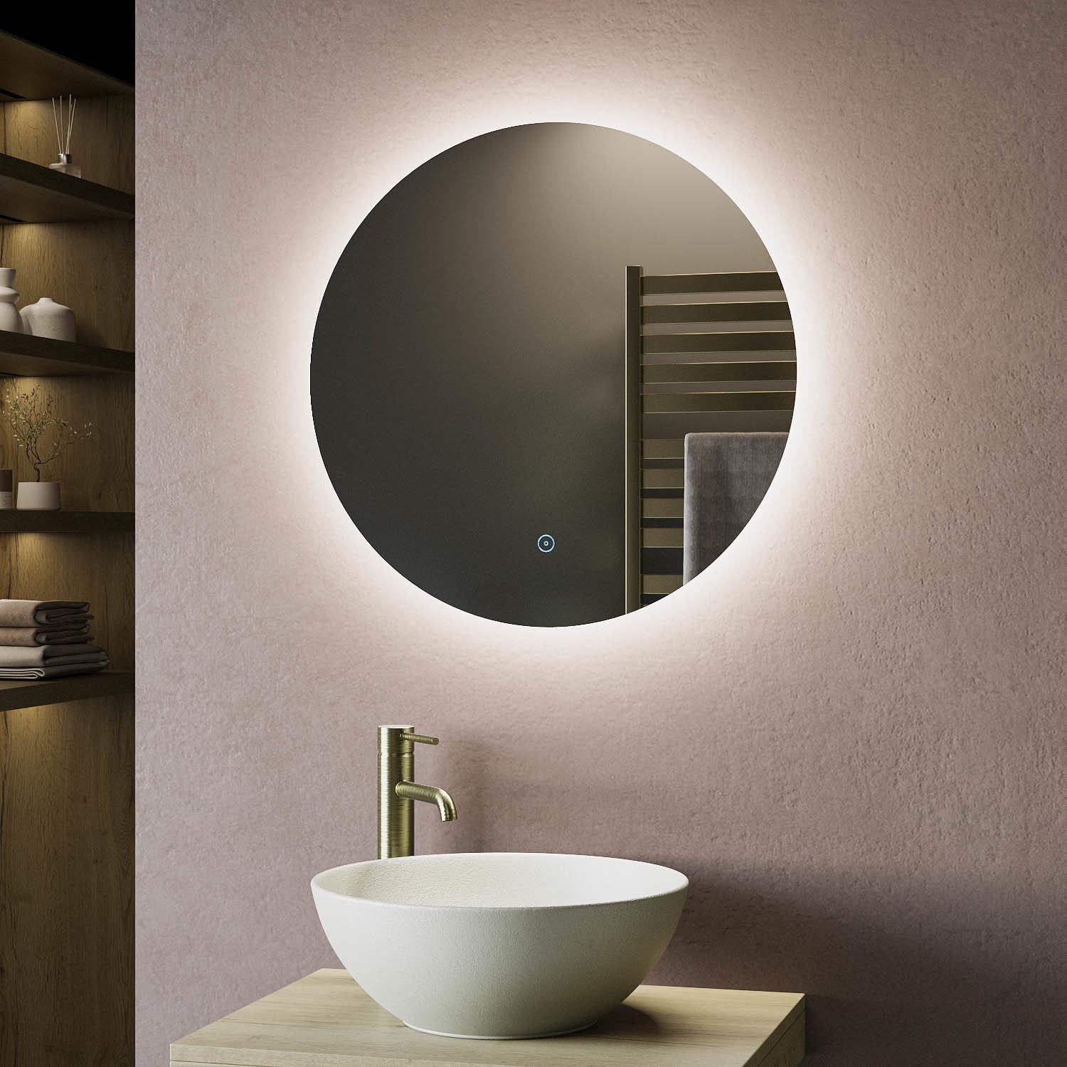 Round LED Bathroom Mirror with Demister 600mm -Luna