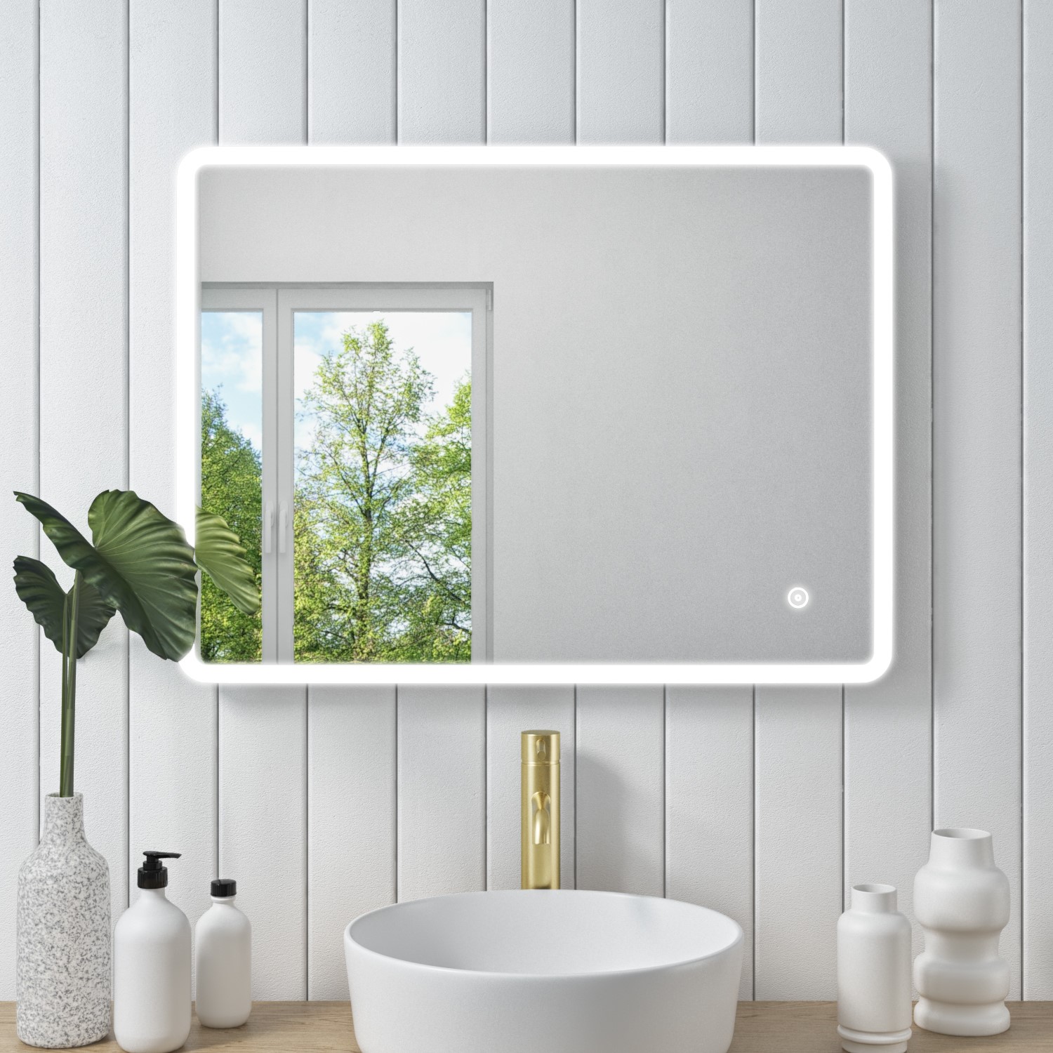 Rectangular LED Bathroom Mirror with Demister & Shaver Socket 900x700mm -Ariel