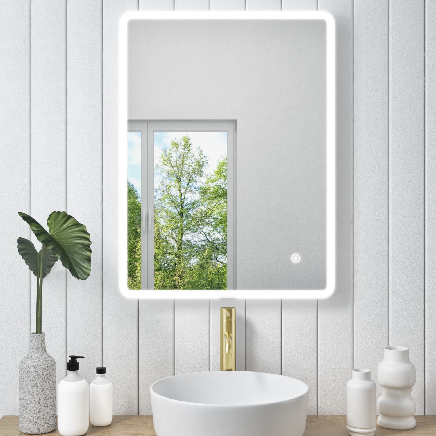 Rectangular LED Bathroom Mirror with Demister & Shaver Socket 600x800mm -Ariel