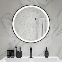 ONLY OPENED - Round Black LED Bathroom Mirror with Demister 600mm -Antares 