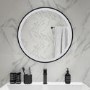 ONLY OPENED - Round Black LED Bathroom Mirror with Demister 600mm -Antares 