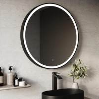 Round Black Heated Bathroom Mirror with Lights 800mm - Antares