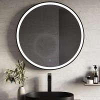 Round Black Heated Bathroom Mirror with Lights 800mm - Antares Round Black Heated Bathroom Mirror with Lights 800mm - Antares