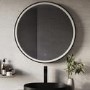 Round Black Heated Bathroom Mirror with Lights 800mm - Antares