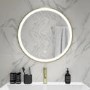 ONLY OPENED - Round Brass LED Bathroom Mirror with Demister 600mm -Antares 