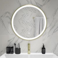 ONLY OPENED - Round Brass LED Bathroom Mirror with Demister 600mm -Antares 