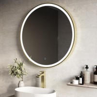 Round Brass Heated Bathroom Mirror with Lights 600mm -Antares