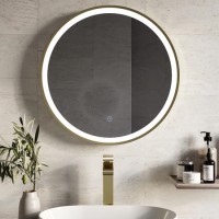 Round Brass Heated Bathroom Mirror with Lights 600mm -Antares Round Brass Heated Bathroom Mirror with Lights 600mm -Antares
