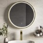 Round Brass Heated Bathroom Mirror with Lights 600mm -Antares