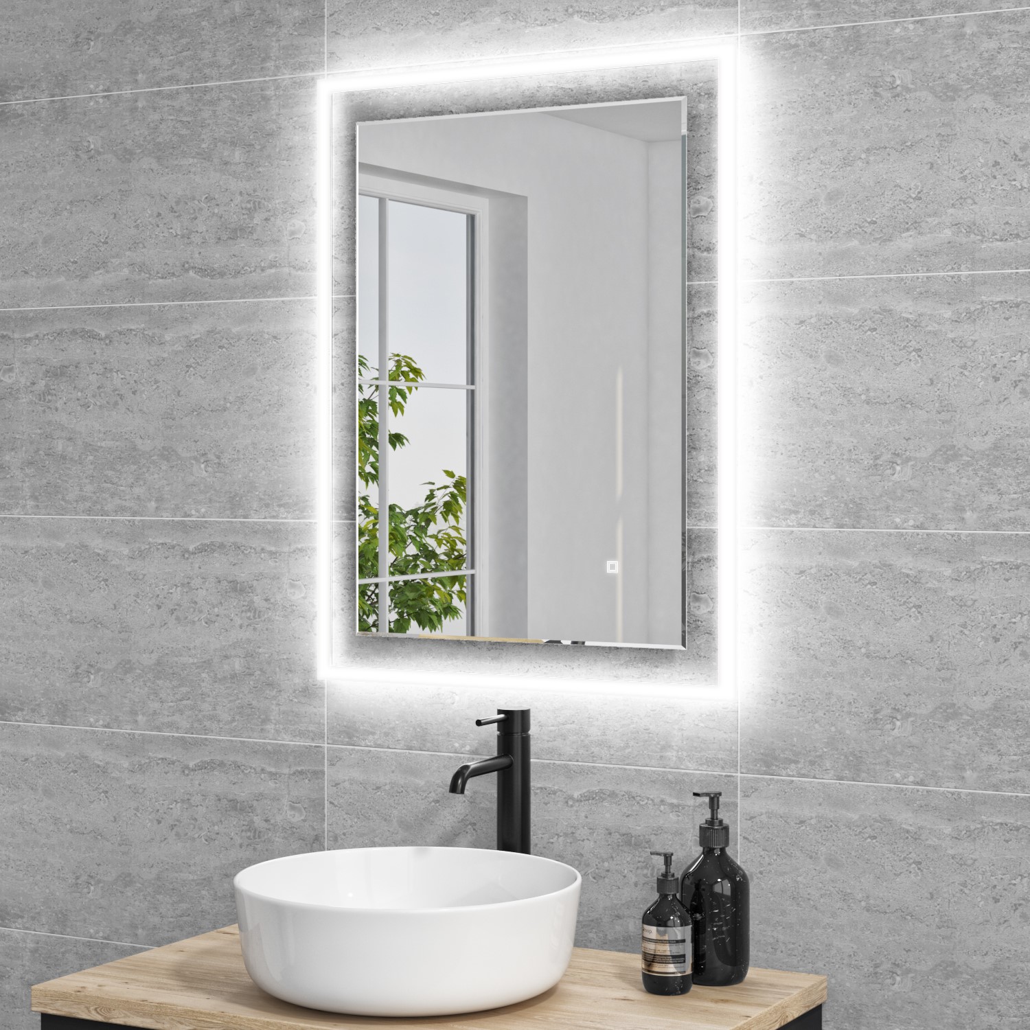 Rectangular Double Border LED Bathroom Mirror with Demister 600x800mm -Izar