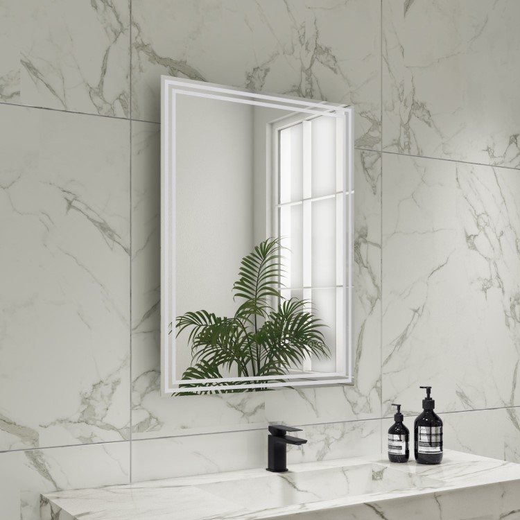 GRADE A1 - Rectangular Double Border LED Bathroom Mirror with Demister 600x800mm -Antila  