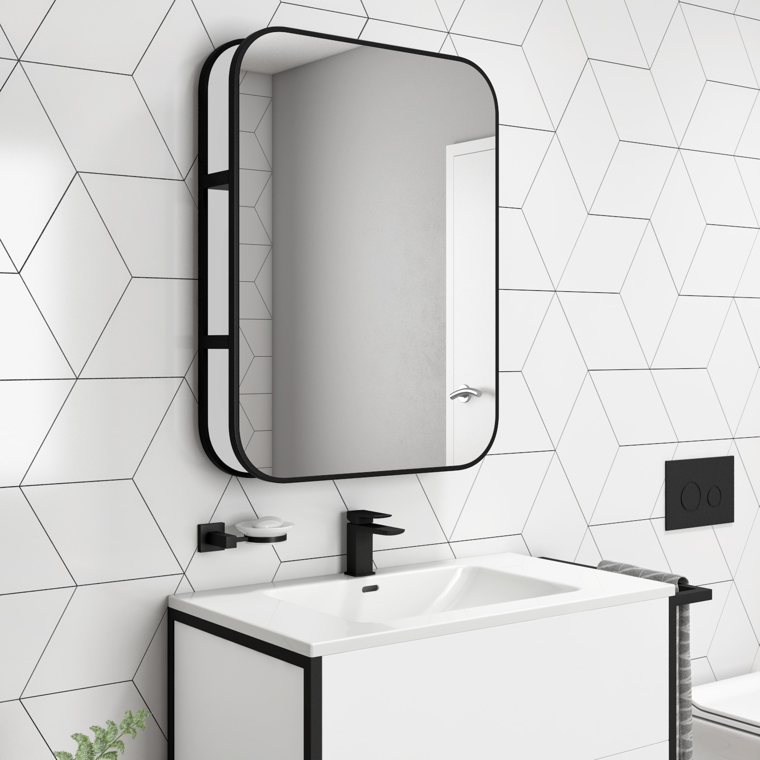 Rectangular Black Open Shelving Bathroom Mirror 600x800mm -Lyra