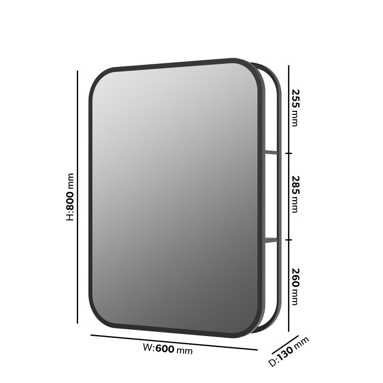 Rectangular Black Industrial Bathroom Mirror with Shelf 600x800mm -Lyra