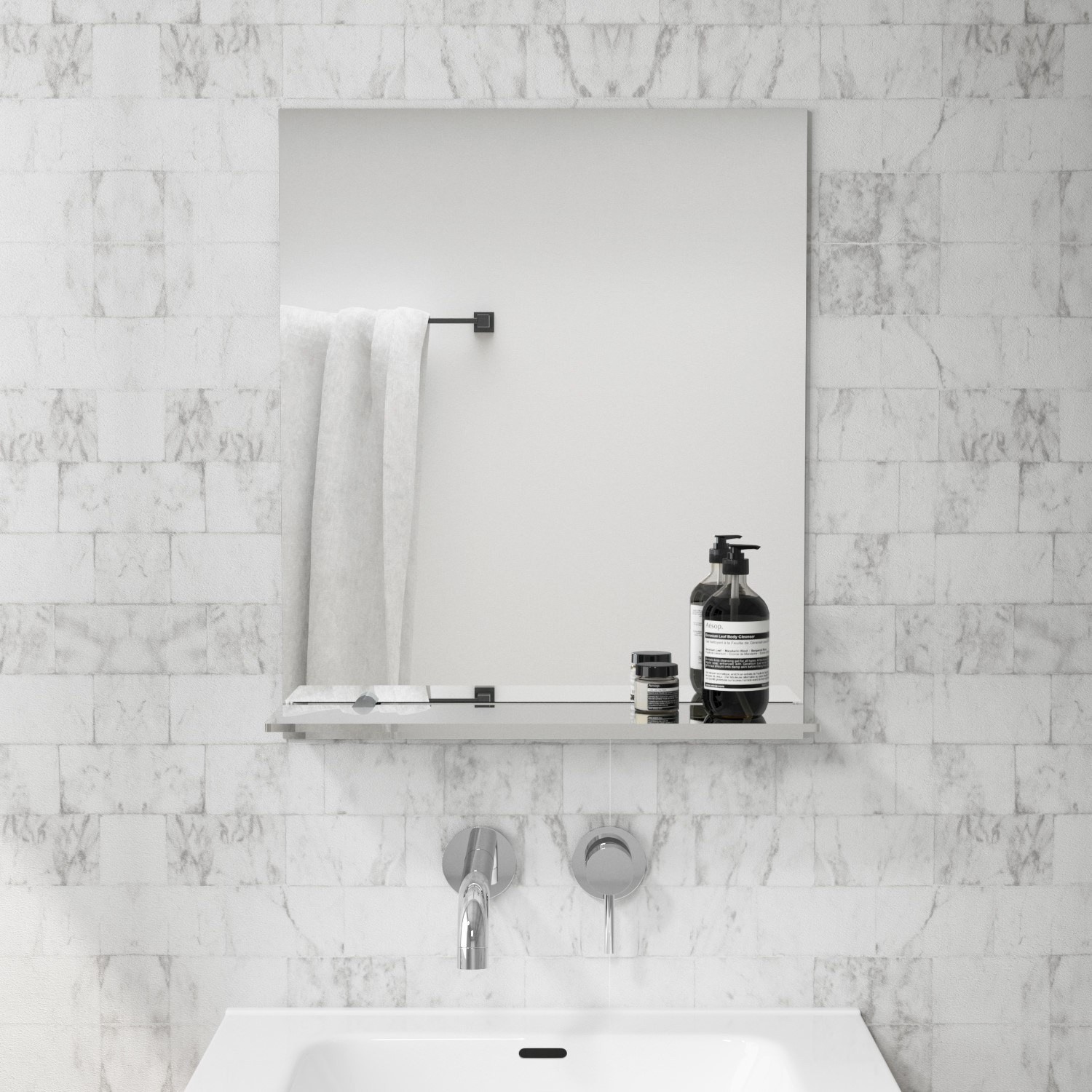 Rectangular Bathroom Mirror with Glass Shelf 500 x 600mm - Meissa