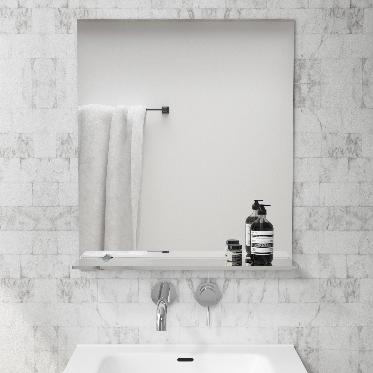 Rectangular Bathroom Mirror with Glass Shelf 600 x 700mm - Meissa