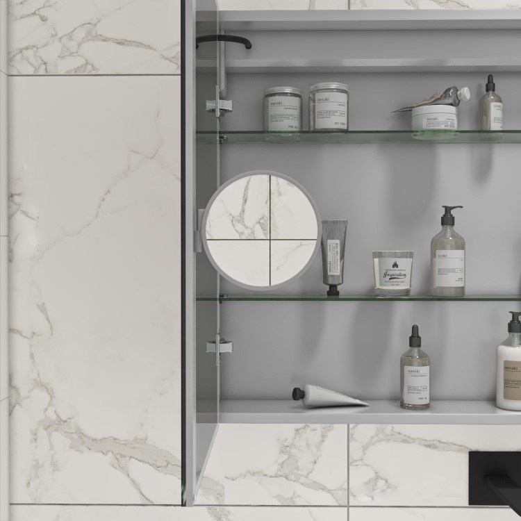 ONLY OPENED - Rectangular Mirrored Wall Cabinet with Double Doors LED Bluetooth & Demister 600x700mm -Ursa 