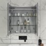 ONLY OPENED - Rectangular Mirrored Wall Cabinet with Double Doors LED Bluetooth & Demister 600x700mm -Ursa 