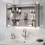 Double Door Chrome Mirrored Bathroom Cabinet with Lights, Bluetooth Speaker & Demister 800 x 700mm - Ursa