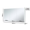 3 Door Chrome Mirrored Bathroom Cabinet with Lights Bluetooth &amp; Demister 1200 x 700mm - Ursa