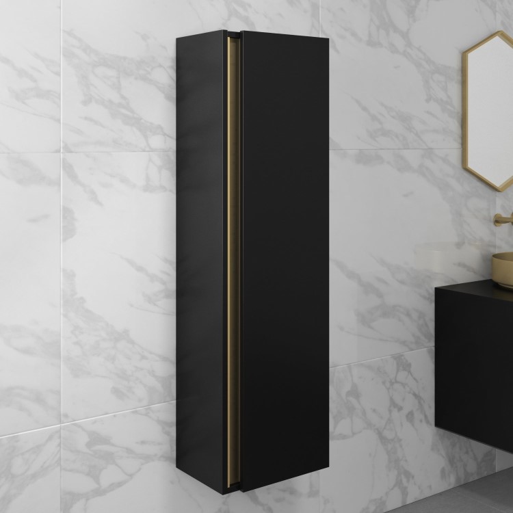 GRADE A2 - Black Wall Mounted Tall Bathroom Cabinet 400mm - Roxbi