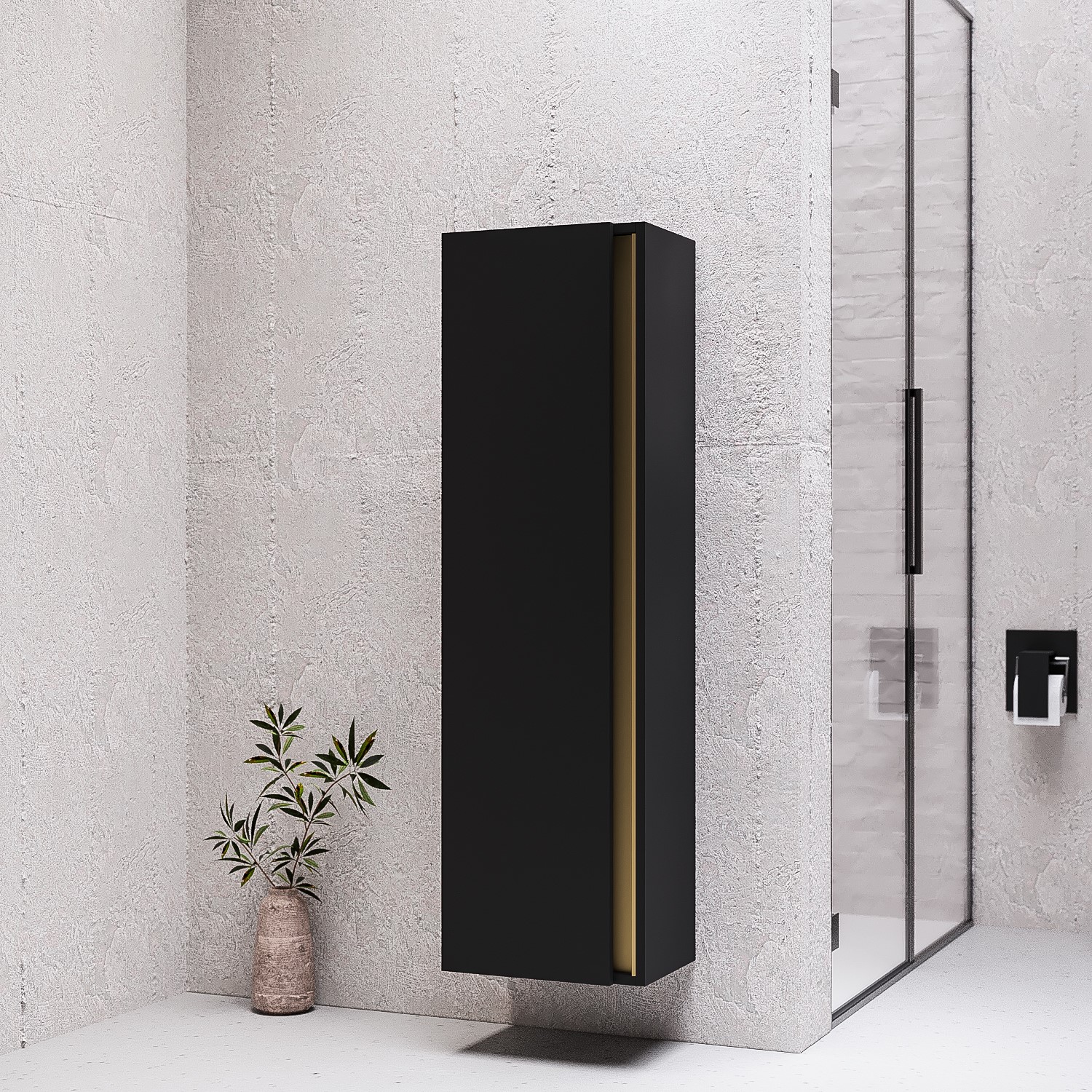 Black Wall Mounted Tall Bathroom Cabinet 420mm - Roxbi