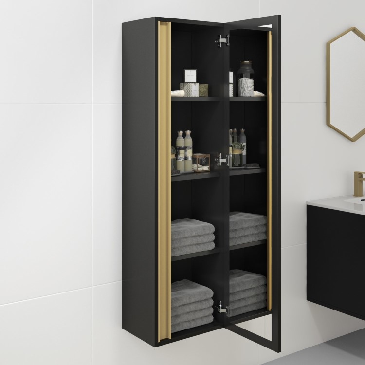 GRADE A2 - Black Wall Mounted Tall Bathroom Cabinet 400mm - Roxbi