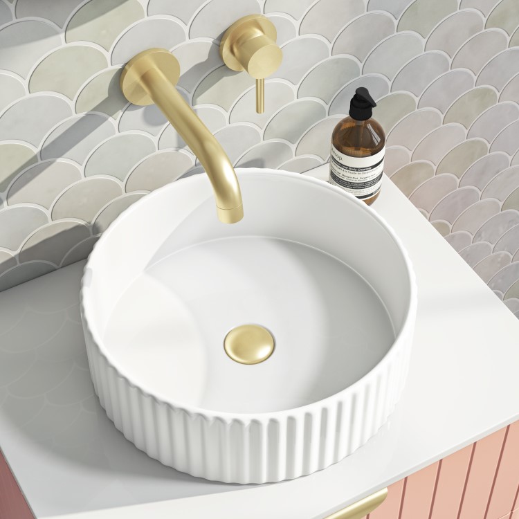 GRADE A2 - Round Small Countertop Basin Fluted 360mm - Oregon