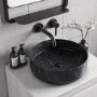 ONLY OPENED - Marble Effect Black Round Countertop Basin 390mm - Lorano