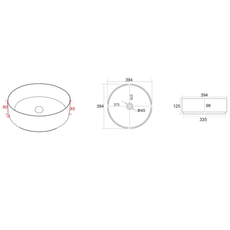 Marble Effect Black Round Countertop Basin 390mm - Lorano