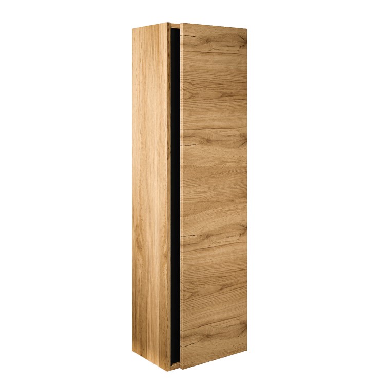 Single Door Wood Effect Wall Mounted Tall Bathroom Cabinet 400 x 1380mm - Roxbi