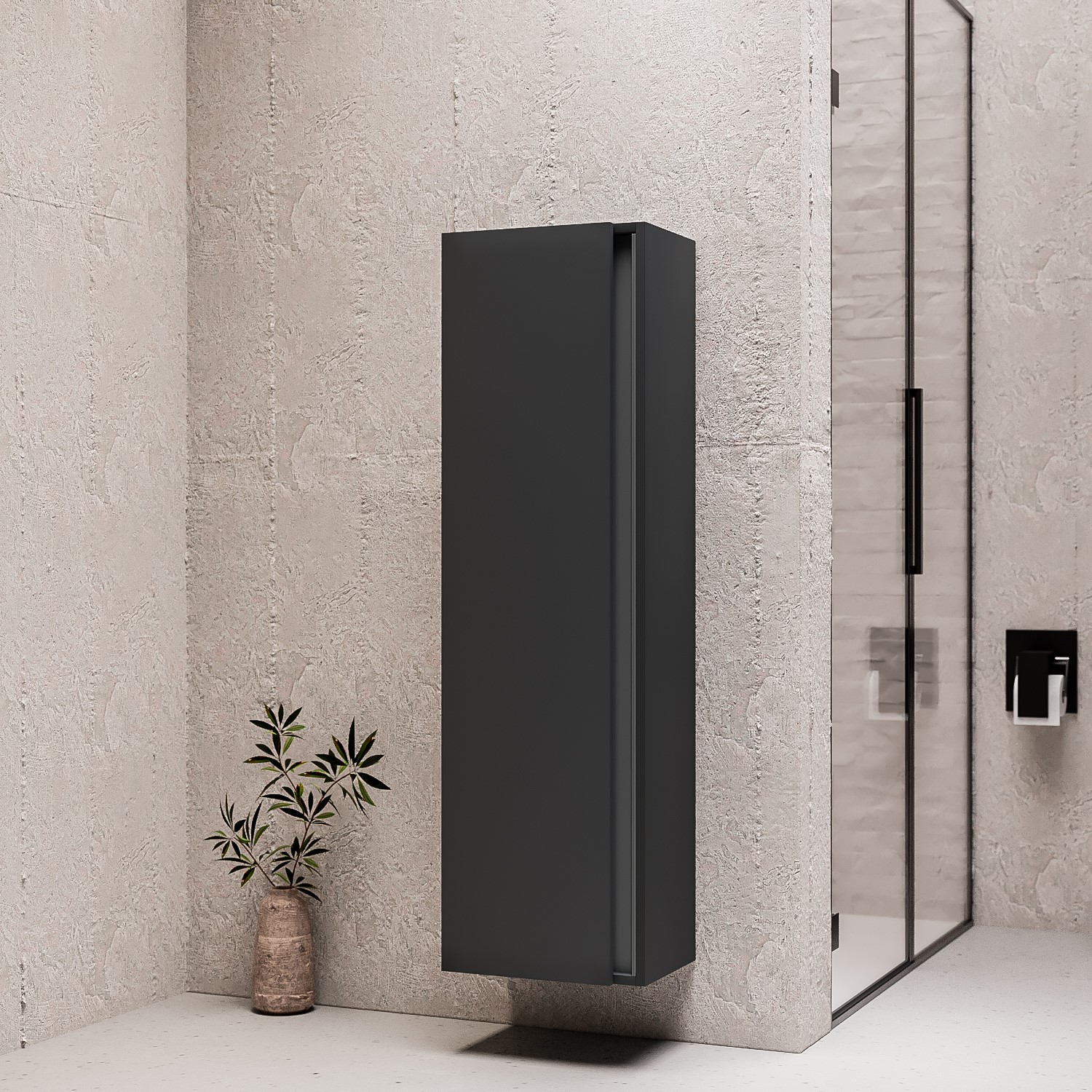 Grey Wall Mounted Tall Bathroom Cabinet 420mm - Roxbi