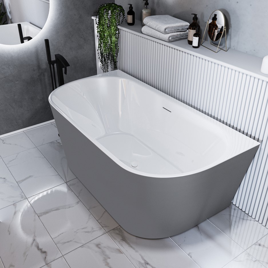 Double Ended Freestanding Back to Wall Bath Grey 1500 x 745mm Gable BeBa_27683 Appliances