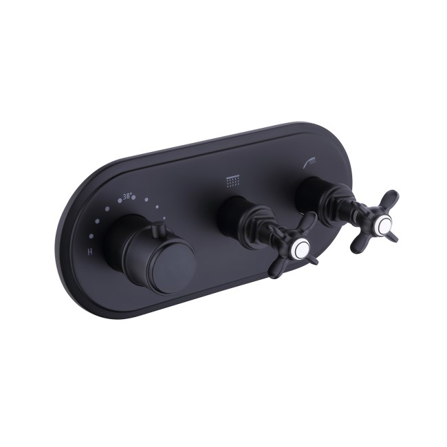 Black Traditional 2 Outlet Concealed Thermostatic Shower Valve with Triple Contol- Camden