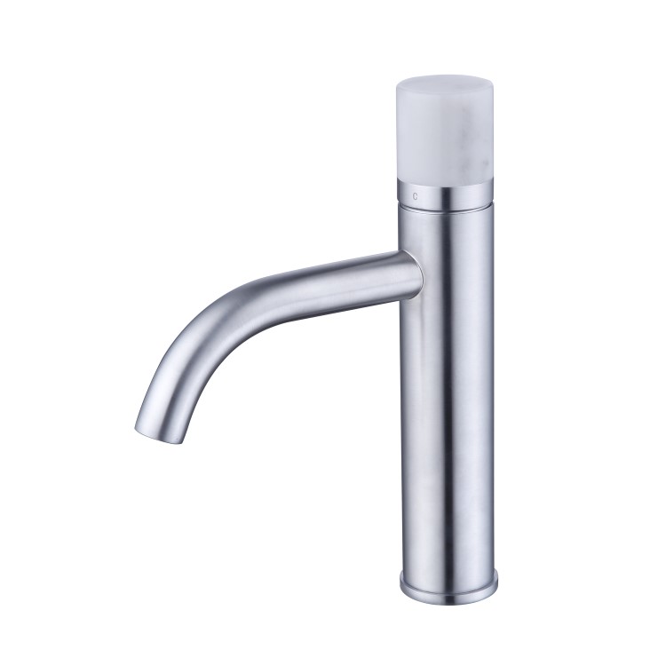 GRADE A1 - Brushed Chrome Mono Basin Mixer Tap with Marble Handle - Lorano