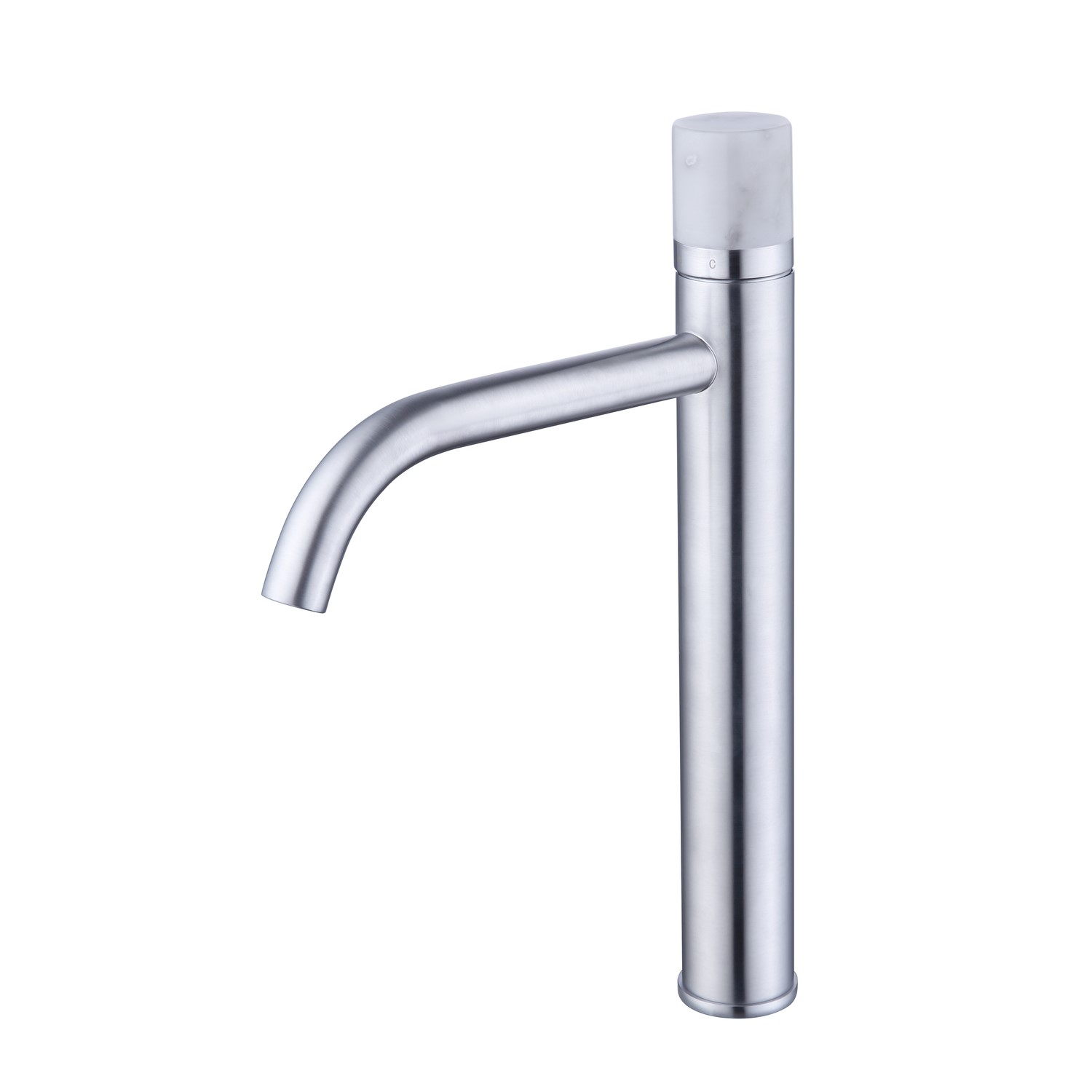 Tall Chrome Mono Basin Mixer Tap with Marble Handle - Lorano