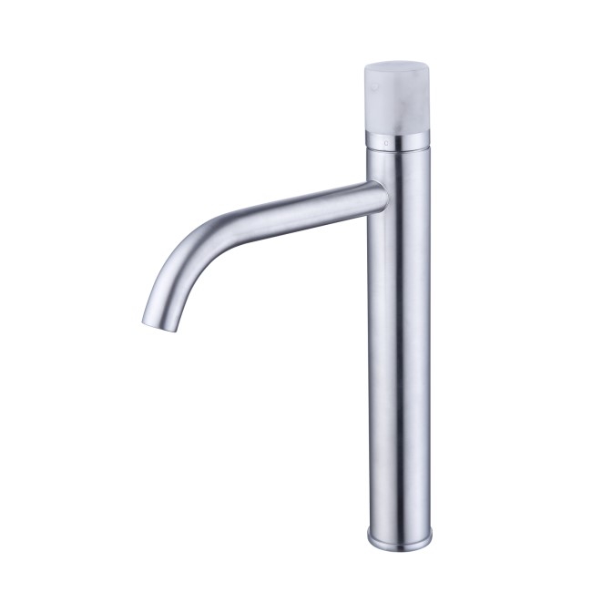 Tall Brushed Chrome Mono Basin Mixer Tap with Marble Handle - Lorano