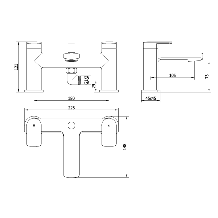 GRADE A2 - Gold Bath Shower Mixer Tap - Meko