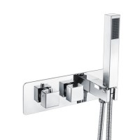 GRADE A2 - Chrome 2 Outlet Concealed Thermostatic Shower Valve with Hand Shower - Cube