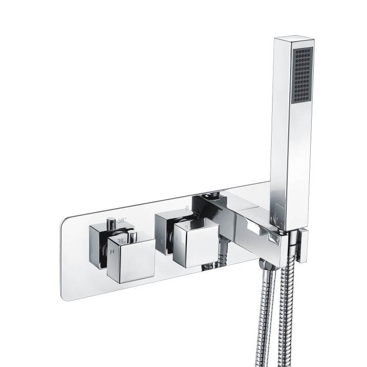GRADE A2 - Chrome 2 Outlet Concealed Thermostatic Shower Valve with Hand Shower - Cube