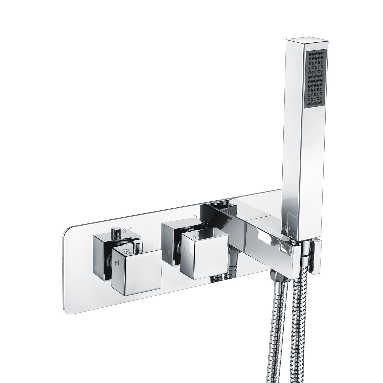 Cube Square Thermostatic Concealed Shower Valve with Handset - 2 Outlet